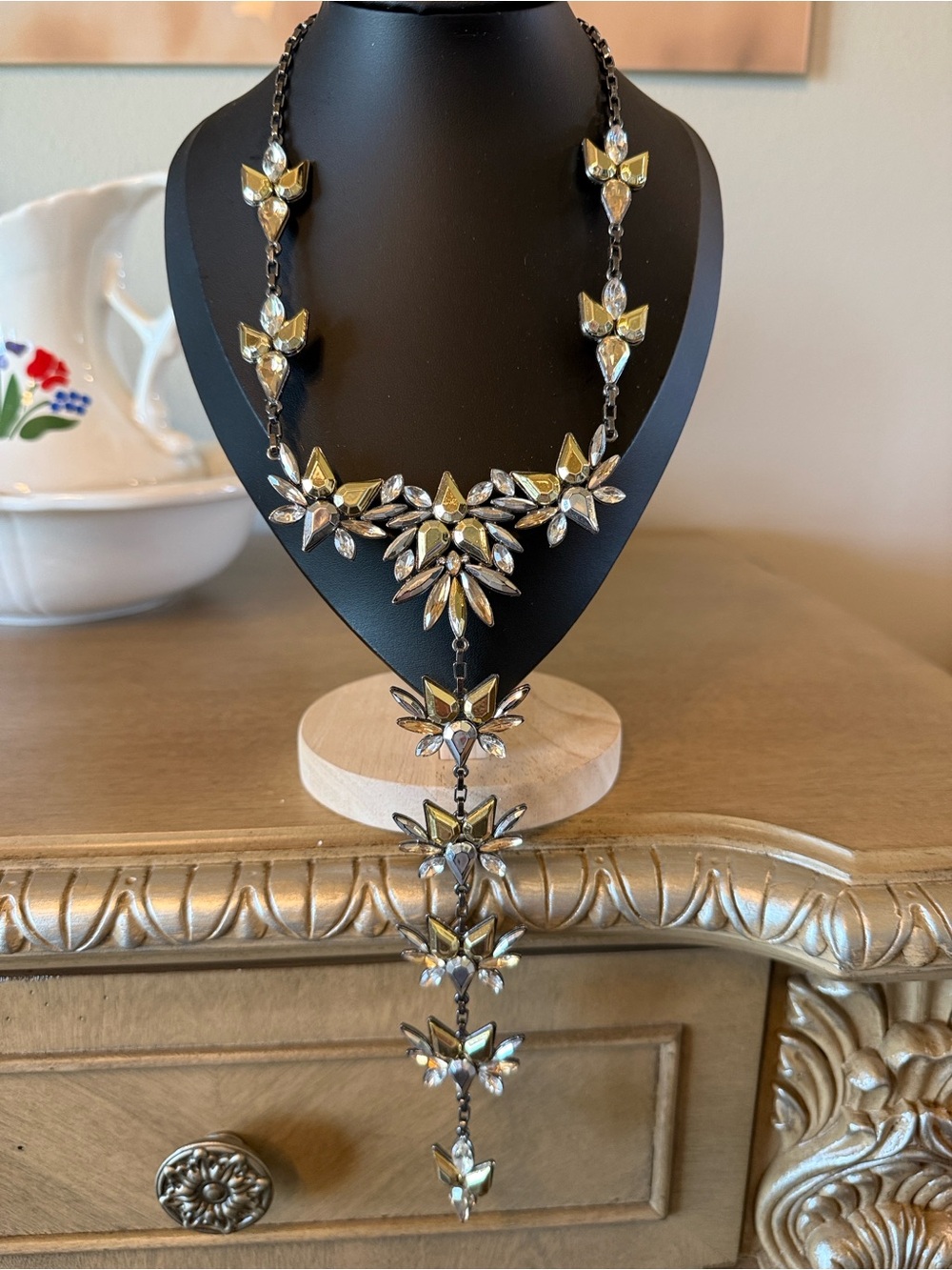 Elegant Gold and Silver Floral Drop Necklace - Vintage
